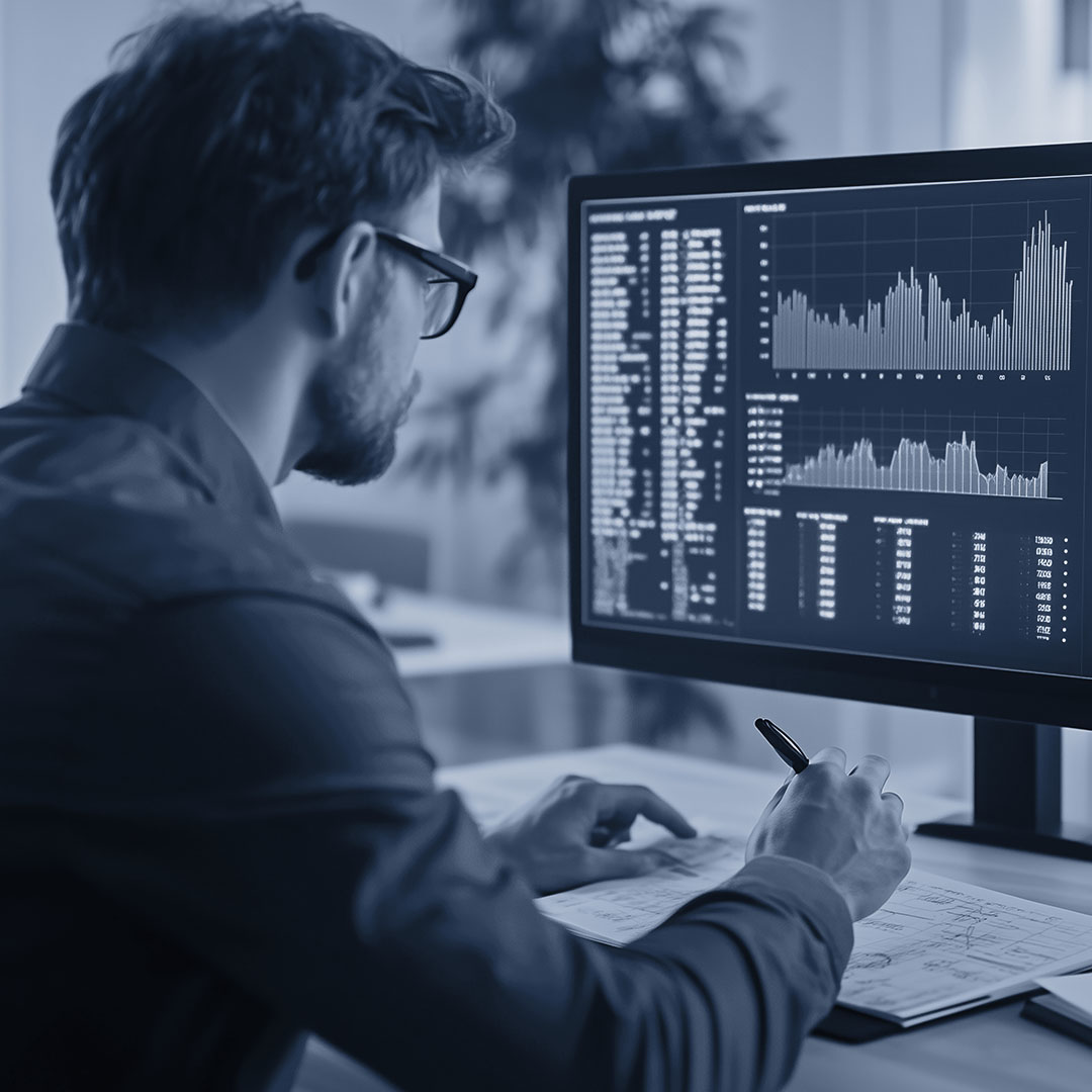 Man reviewing financial insurance numbers on computer