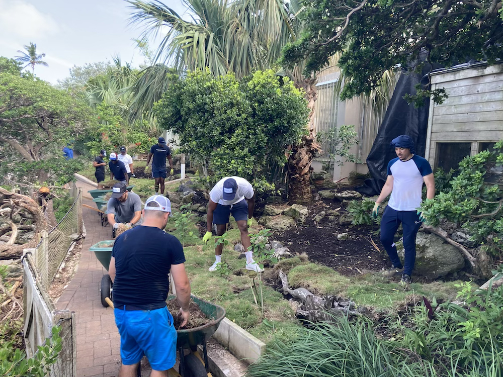 Volunteers working at trunk island