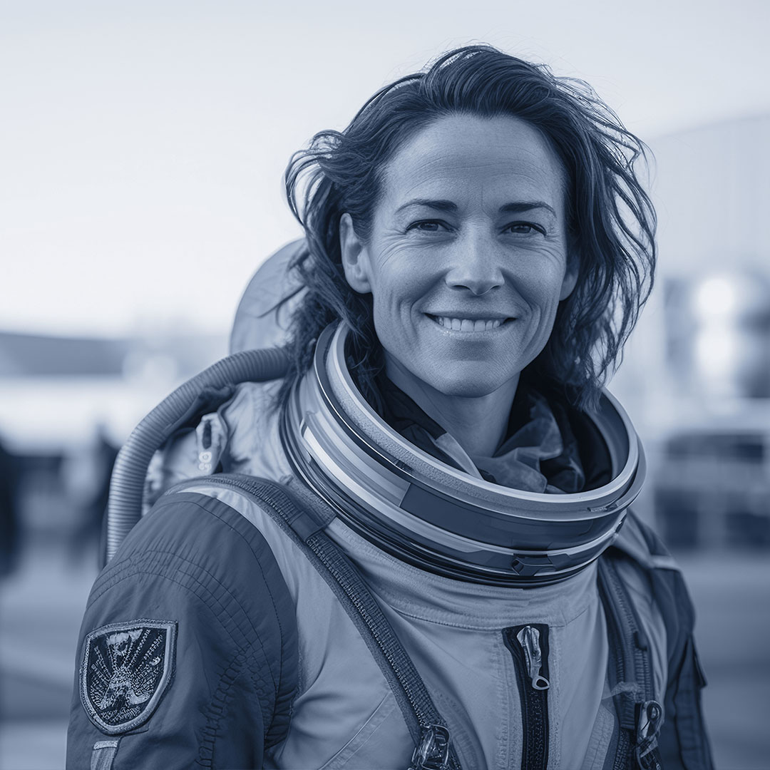 Woman wearing a space suit